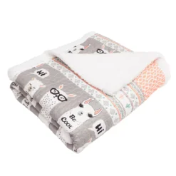 Gray & Turquoise Llama Stripe Quilted Sherpa Throw, (50" X 60") -Northlight Sales Store 810553545 31