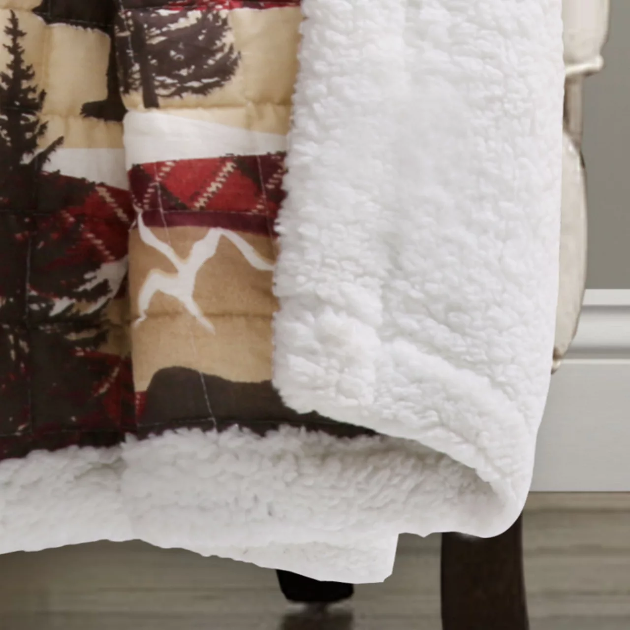 Red & Brown Holiday Lodge Sherpa Throw, (50" X 60") 4 Red & Brown Holiday Lodge Sherpa Throw, (50" X 60") - Image 2
