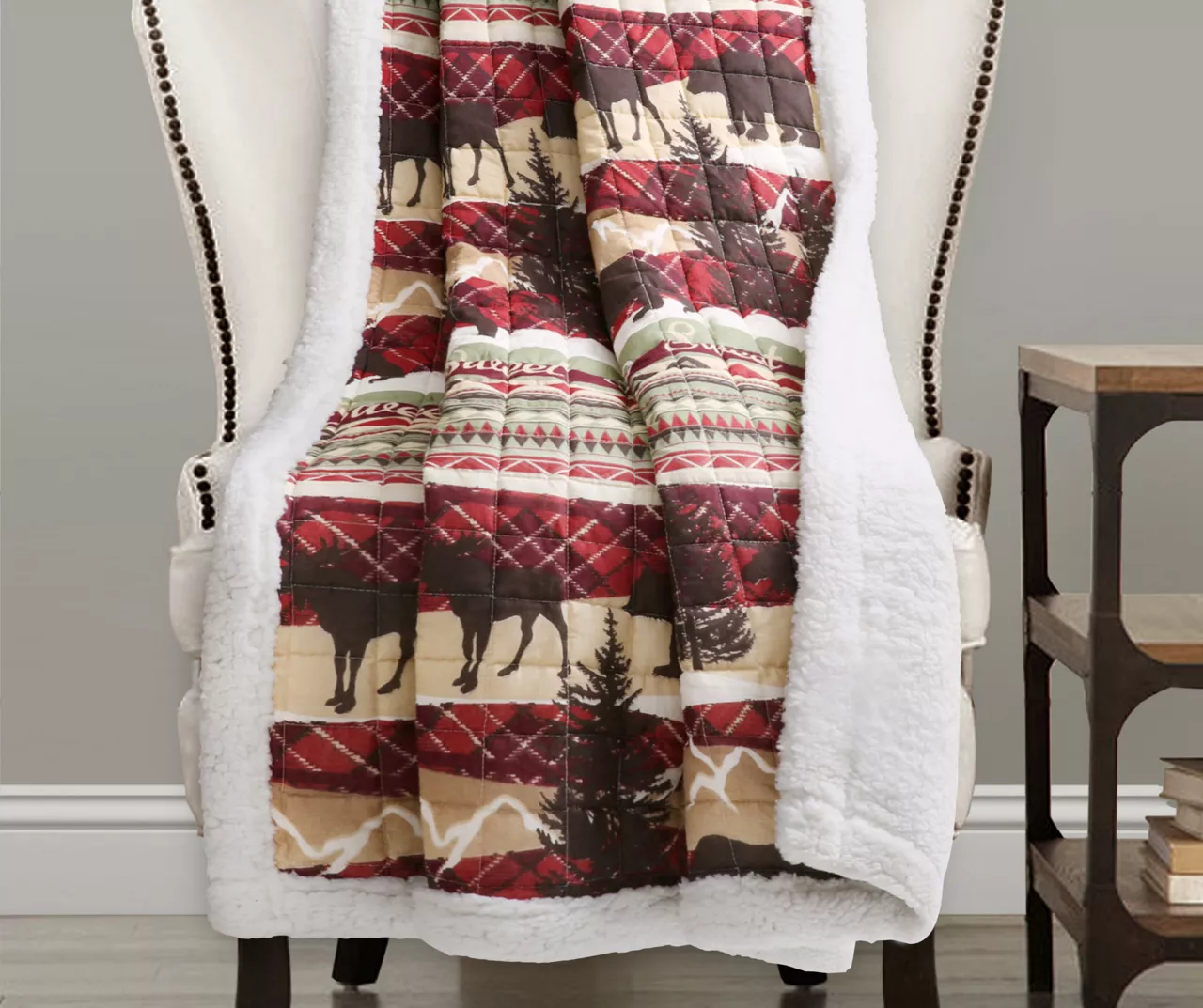 Red & Brown Holiday Lodge Sherpa Throw, (50" X 60") 3 Red & Brown Holiday Lodge Sherpa Throw, (50" X 60")