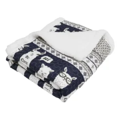 Navy & White Llama Stripe Quilted Sherpa Throw, (50" X 60") -Northlight Sales Store 810553548 31