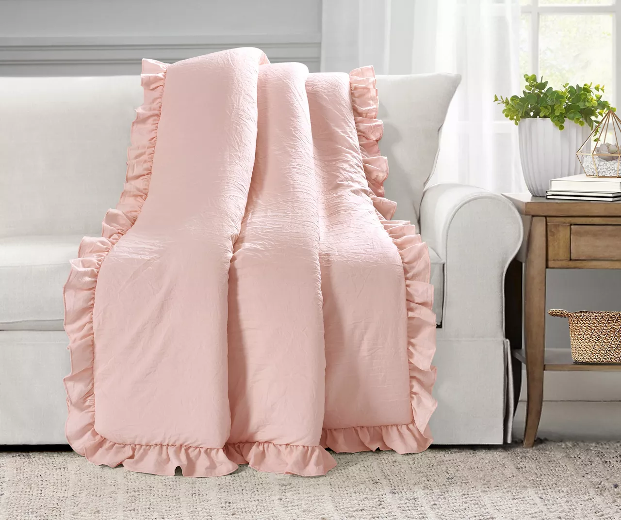 Reyna Blush Ruffle-Trim Crinkle Throw, (50" X 60") 3 Reyna Blush Ruffle-Trim Crinkle Throw, (50" X 60")