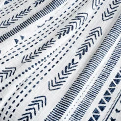 Hygge White & Navy Geometric Stripe Tassel-Fringe Throw, (50" X 60") -Northlight Sales Store 810553554 2