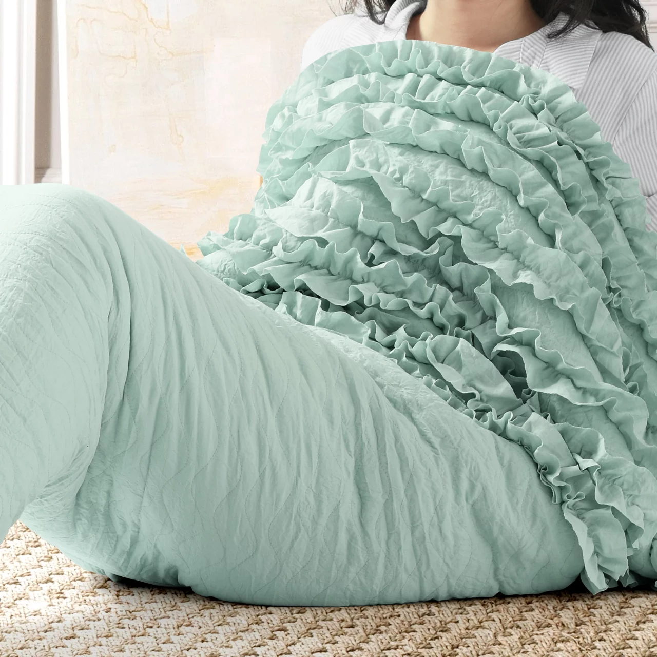 Light Blue Ruffle Sherpa Mermaid Tail Wearable Throw 8 Light Blue Ruffle Sherpa Mermaid Tail Wearable Throw - Image 6