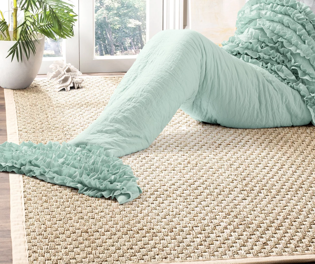 Light Blue Ruffle Sherpa Mermaid Tail Wearable Throw 3 Light Blue Ruffle Sherpa Mermaid Tail Wearable Throw