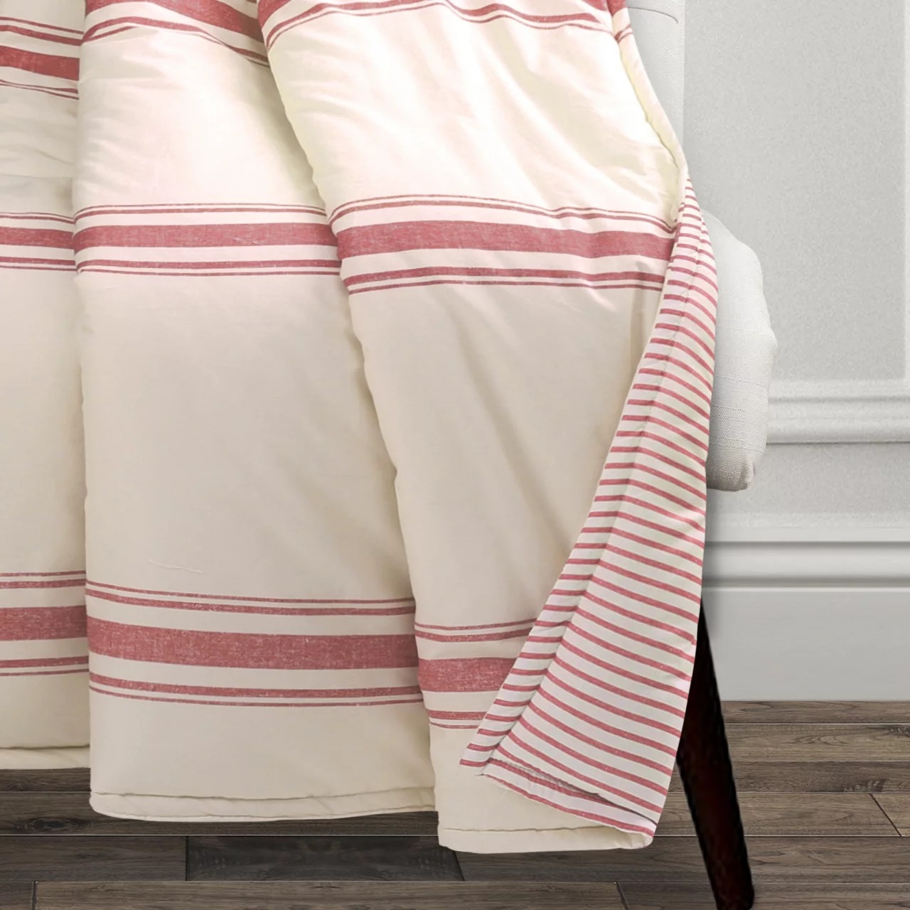 Farmhouse Beige & Red Stripe Throw, (50" X 60") 4 Farmhouse Beige & Red Stripe Throw, (50" X 60") - Image 2