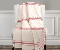 Farmhouse Beige & Red Stripe Throw, (50" X 60")
