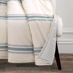 Farmhouse Beige & Blue Stripe Throw, (50" X 60") -Northlight Sales Store 810553559 11