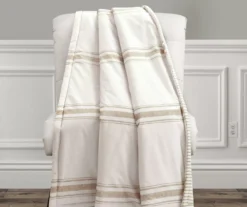 Farmhouse Beige & Sand Stripe Throw, (50" X 60")