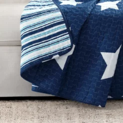 Navy & White Stars Quilted Throw, (50" X 60") -Northlight Sales Store 810553570 11