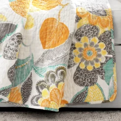 Layla Yellow & Gray Floral Quilted Throw, (50" X 60") -Northlight Sales Store 810553573 2