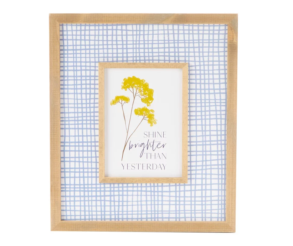 "Shine Brighter" Blue & White Floral Grid-Accent Framed Wall Plaque 3 "Shine Brighter" Blue & White Floral Grid-Accent Framed Wall Plaque