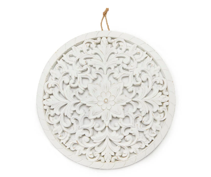White Carved Medallion Round Wall Plaque 3 White Carved Medallion Round Wall Plaque
