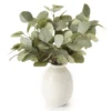 Green Artificial Eucalyptus Arrangement In Cream Stripe Ceramic Vase -Northlight Sales Store 810560909