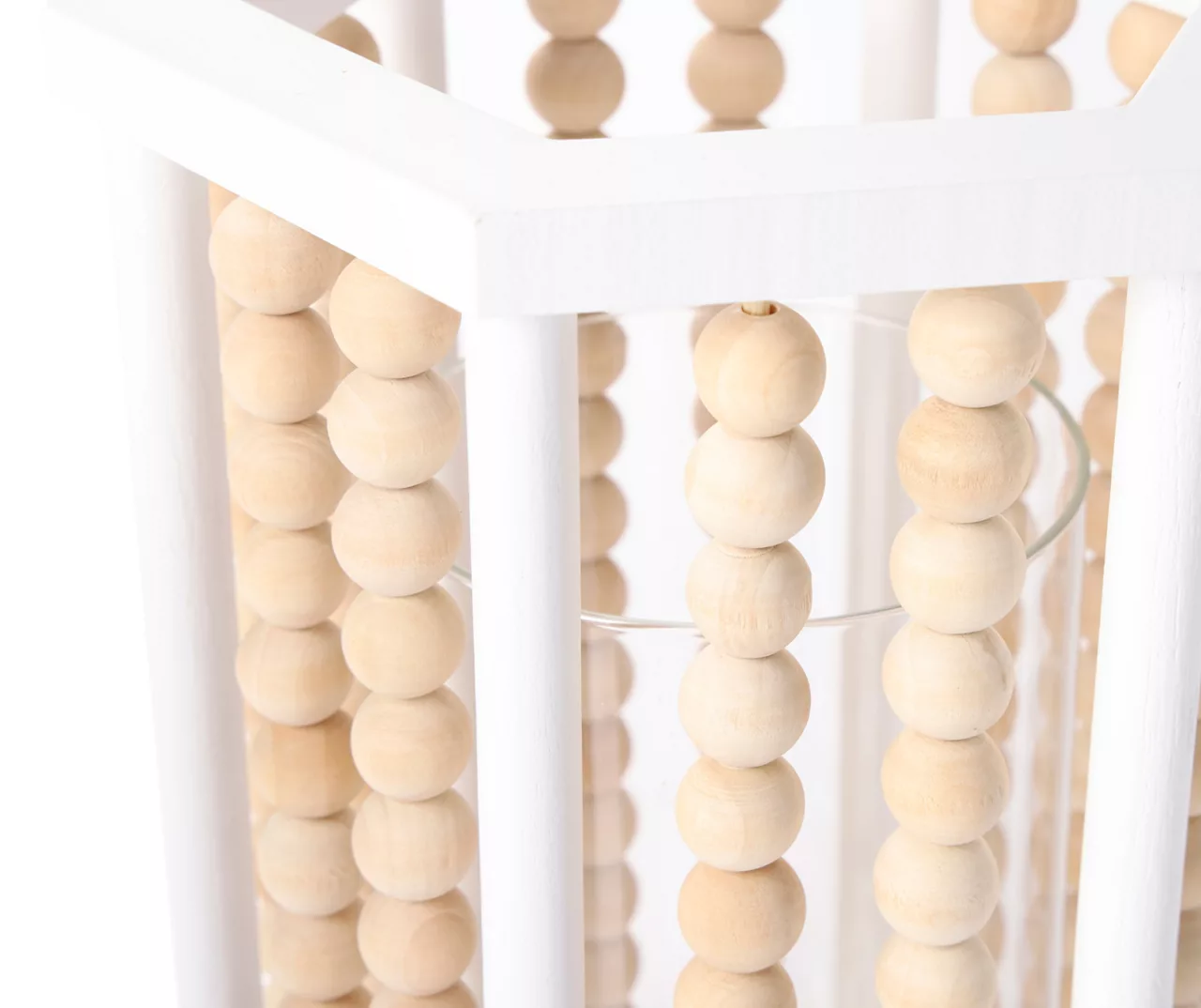 White & Light Brown Wood Bead Candle Holder 4 White & Light Brown Wood Bead Candle Holder - Image 2