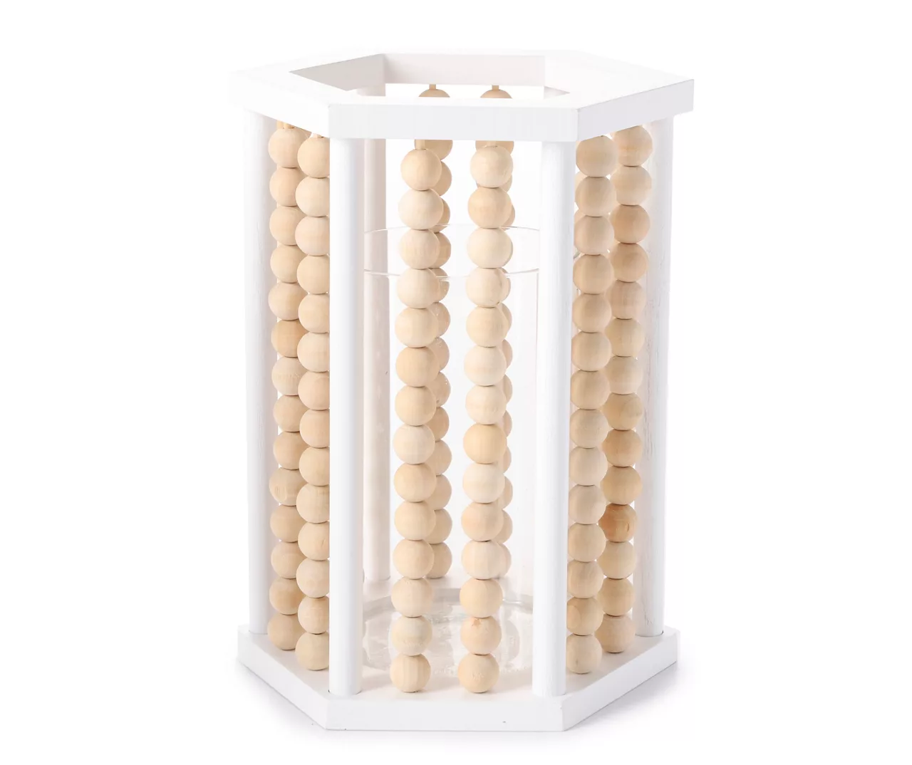 White & Light Brown Wood Bead Candle Holder 3 White & Light Brown Wood Bead Candle Holder