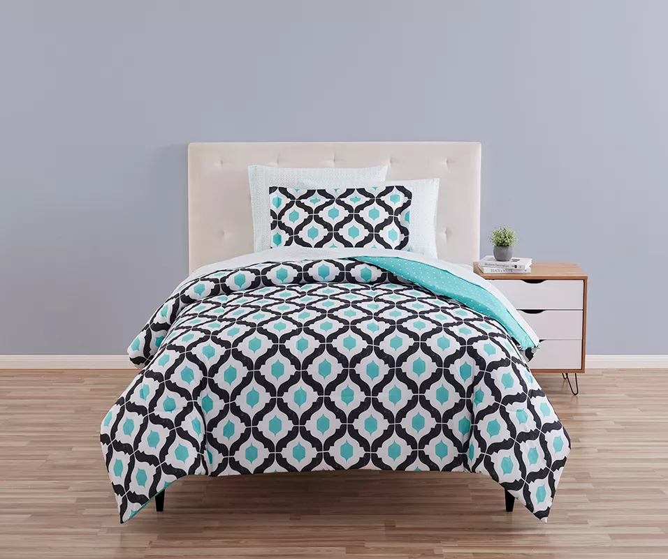 Blue & Black Arabesque Microfiber Twin 6-Piece Bed-in-a-Bag Set 3 Blue & Black Arabesque Microfiber Twin 6-Piece Bed-in-a-Bag Set