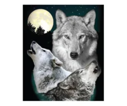 Raschel Gray & Dark Blue Wolves Throw, (50" X 60")