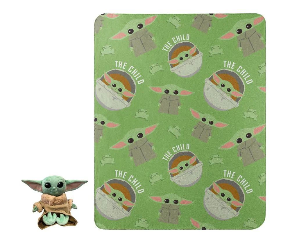 The Mandalorian Green Grogu Character Pillow & 40" X 50" Fleece Throw Set 3 The Mandalorian Green Grogu Character Pillow & 40" X 50" Fleece Throw Set