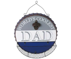 "World's Coolest Dad" Bottle Cap Hanging Wall Décor With Opener