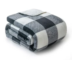 Black & White Buffalo Check Velvet & Sherpa Throw, (50" X 60")
