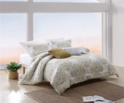 Renata Ochre & White Medallion King 5-Piece Comforter Set