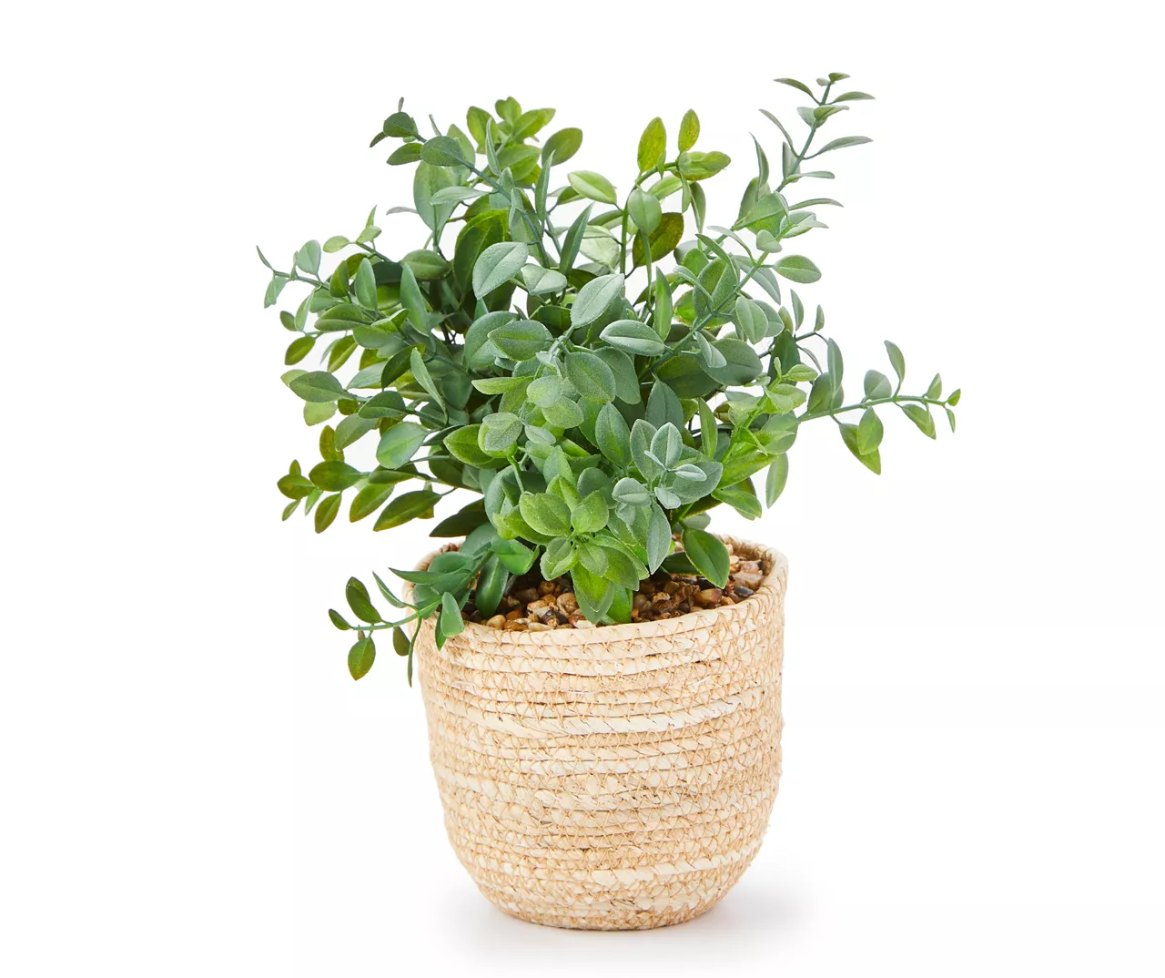 Green Artificial Leafy Plant Arrangement With Brown Woven Pot 3 Green Artificial Leafy Plant Arrangement With Brown Woven Pot