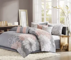 Jane Gray & Blush Floral King 7-Piece Comforter Set -Northlight Sales Store 810590685 810590684 810590683 810590682 2