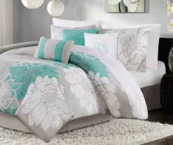 Jane Aqua & Gray Floral Queen 7-Piece Comforter Set -Northlight Sales Store 810590688 810590687 810590686 810590793 2