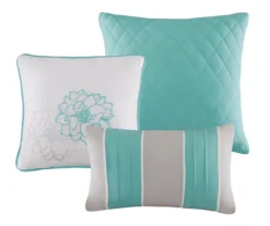 Jane Aqua & Gray Floral Queen 7-Piece Comforter Set -Northlight Sales Store 810590688 810590687 810590686 810590793 3