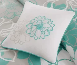 Jane Aqua & Gray Floral Queen 7-Piece Comforter Set -Northlight Sales Store 810590688 810590687 810590686 810590793 4