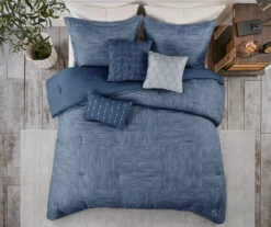 Kelan Navy Streak Patchwork Seersucker Queen 7-Piece Comforter Set -Northlight Sales Store 810590761 810590862 810590861 2 1