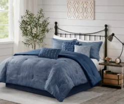 Kelan Navy Streak Patchwork Seersucker King 7-Piece Comforter Set -Northlight Sales Store 810590761 810590862 810590861 3