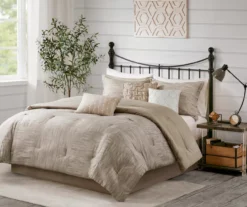 Kelan Taupe Streak Patchwork Seersucker King 7-Piece Comforter Set -Northlight Sales Store 810590766 810590765 810590762 2