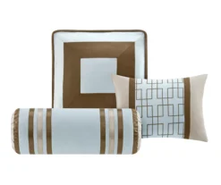 Beverly Light Blue & Brown Color Block King 7-Piece Comforter Set -Northlight Sales Store 810590778 810590777 810590776 3