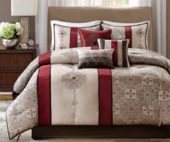 Perry Red & Brown Medallion Jacquard King 7-Piece Comforter Set