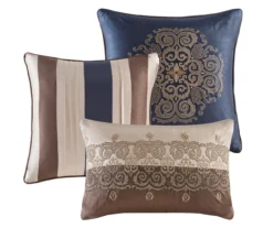 Perry Navy & Brown Medallion Jacquard Queen 7-Piece Comforter Set -Northlight Sales Store 810590784 810590783 810590782 3