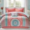 Blaire Coral & Aqua Boho Medallion Queen 10-Piece Comforter Set -Northlight Sales Store 810590806 810590805 810590804 810590803 1 2