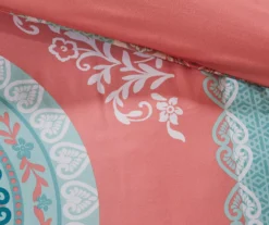 Blaire Coral & Aqua Boho Medallion Queen 10-Piece Comforter Set -Northlight Sales Store 810590806 810590805 810590804 810590803 11 2