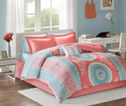 Blaire Coral & Aqua Boho Medallion Twin 8-Piece Comforter Set 14 Blaire Coral & Aqua Boho Medallion Twin 8-Piece Comforter Set -Northlight Sales Store 810590806 810590805 810590804 810590803 2 1