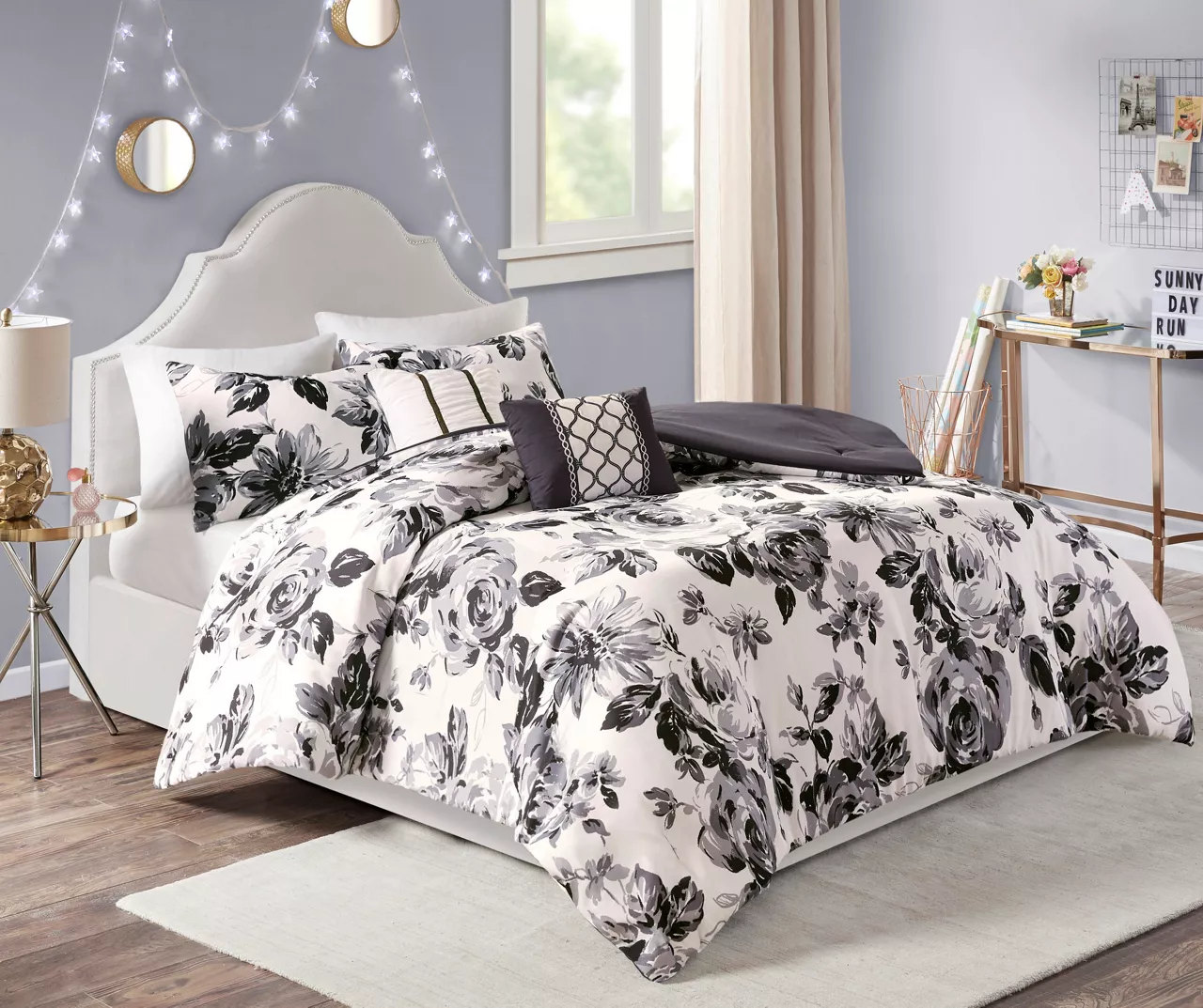 Hannah White & Black Floral Comforter Set 4 Hannah White & Black Floral Comforter Set - Image 2