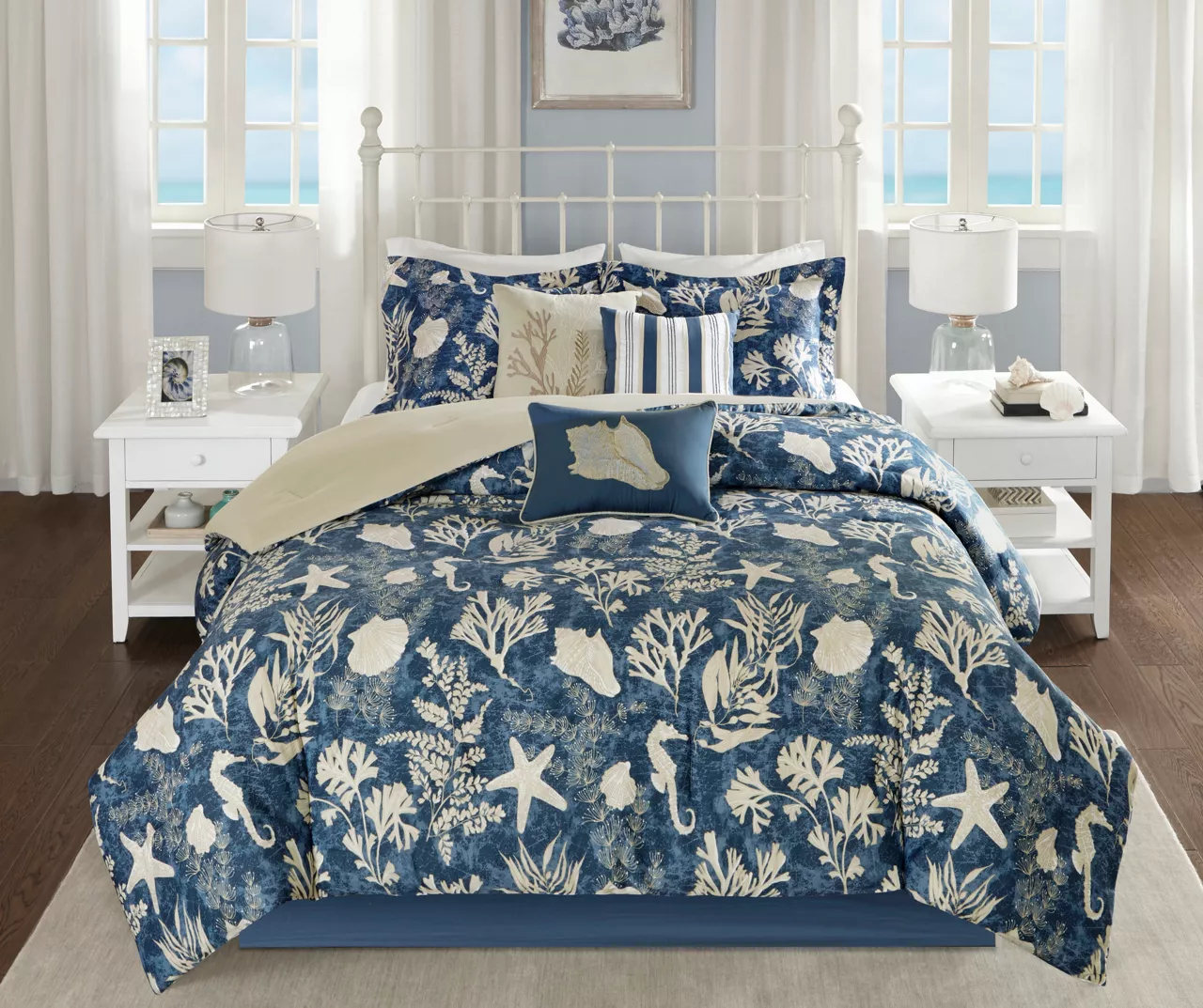 Bedford Blue & White Coastal Cotton Sateen Queen 7-Piece Comforter Set 3 Bedford Blue & White Coastal Cotton Sateen Queen 7-Piece Comforter Set