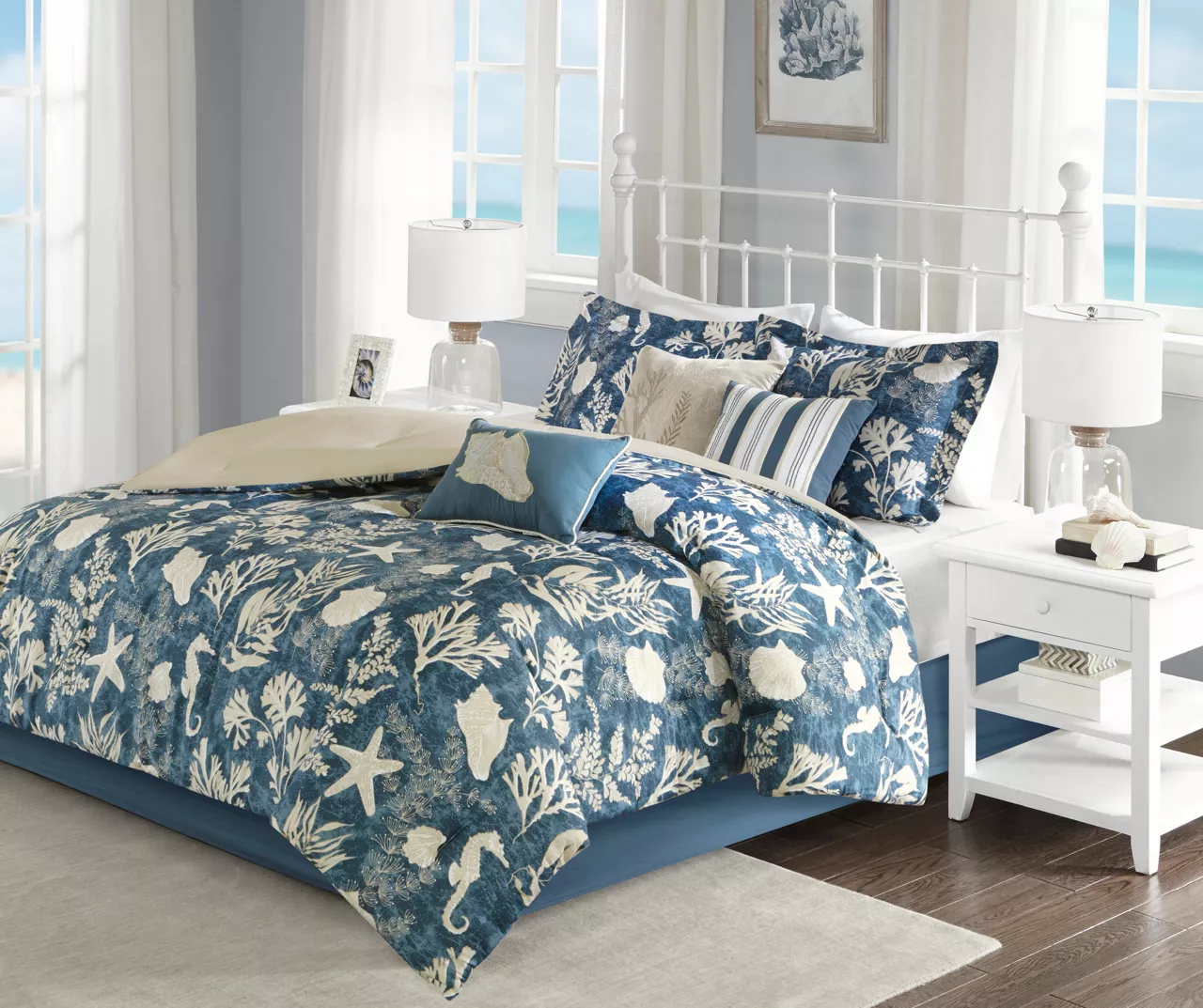 Bedford Blue & White Coastal Cotton Sateen Queen 7-Piece Comforter Set 4 Bedford Blue & White Coastal Cotton Sateen Queen 7-Piece Comforter Set - Image 2