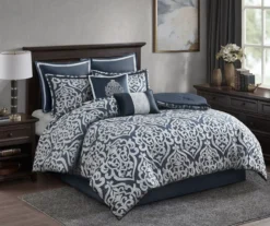 Eliot Navy & White Damask Jacquard California King 8-Piece Comforter Set -Northlight Sales Store 810590837 810590836 810590835 2 1