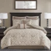 Eliot Tan & Beige Damask Jacquard California King 8-Piece Comforter Set