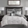 Eliot Silver & White Damask Jacquard King 8-Piece Comforter Set 2 Eliot Silver & White Damask Jacquard King 8-Piece Comforter Set -Northlight Sales Store 810590843 810590842 810590841 1