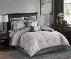 Eliot Silver & White Damask Jacquard California King 8-Piece Comforter Set -Northlight Sales Store 810590843 810590842 810590841 2 1