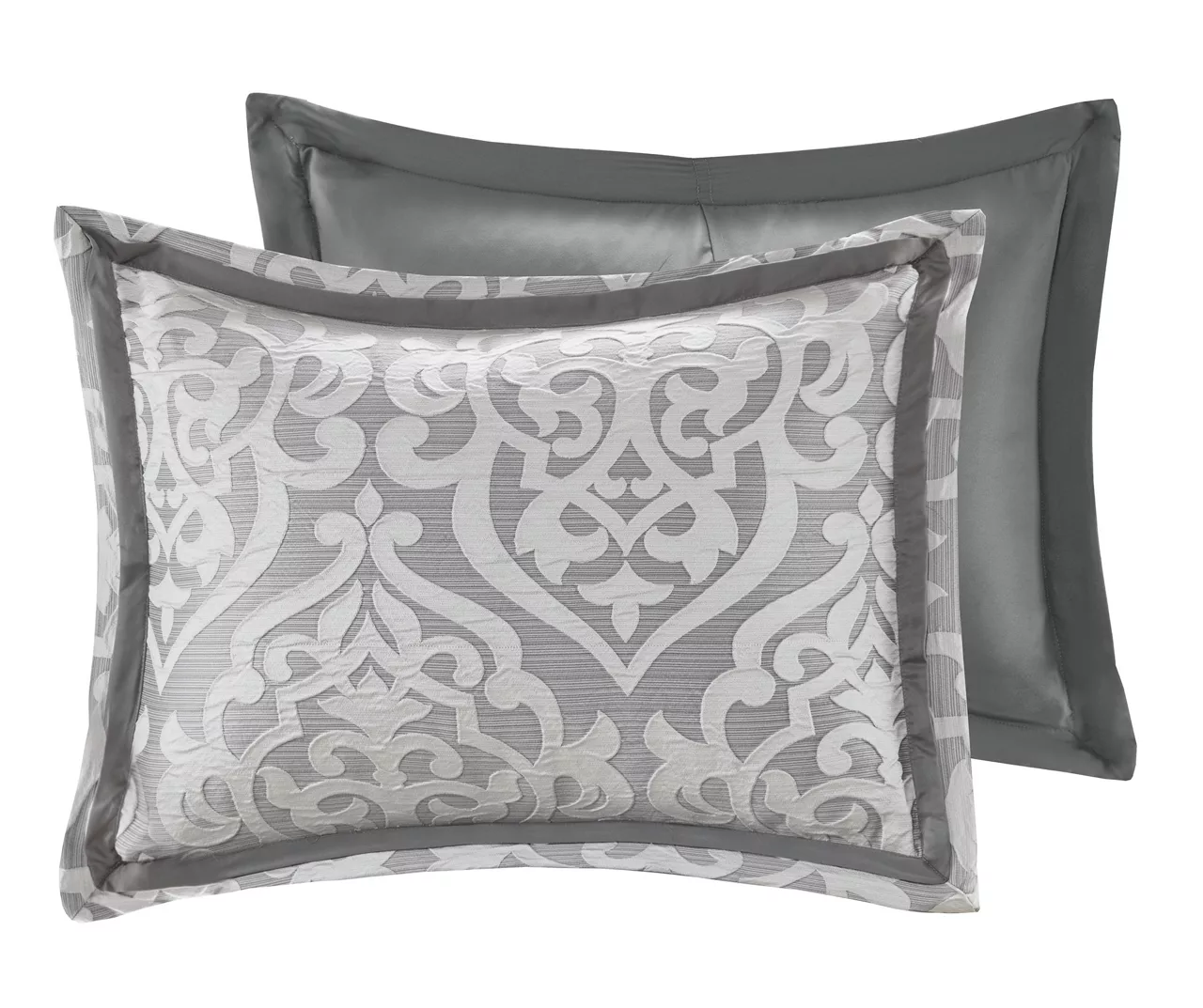 Eliot Silver & White Damask Jacquard King 8-Piece Comforter Set 5 Eliot Silver & White Damask Jacquard King 8-Piece Comforter Set - Image 3