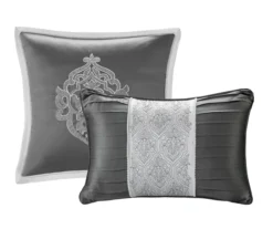 Eliot Silver & White Damask Jacquard California King 8-Piece Comforter Set -Northlight Sales Store 810590843 810590842 810590841 5 1