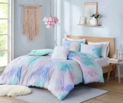 Lisa Aqua & Purple Pastel Watercolor Tie-Dye Comforter Set -Northlight Sales Store 810590866 810590865 810590864 810590863 2
