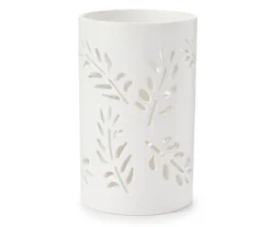 White Leaf Cutout Ceramic Hurricane